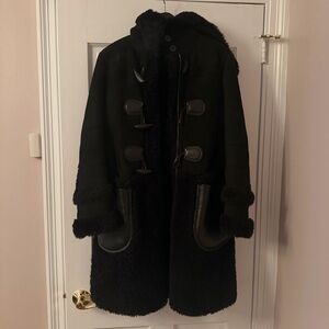 Coach Black Fur-Trimmed Shearling Coat
